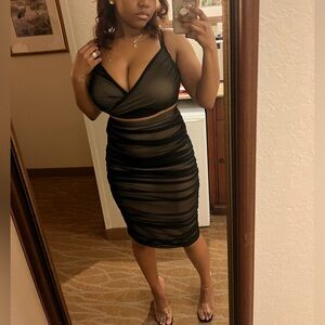 Black Sheer Ruched Two-Piece Set